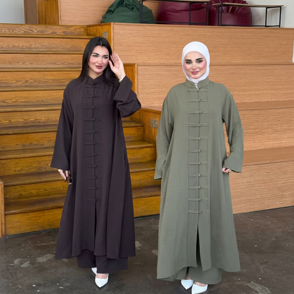 Ensemble Ghalia — Abaya Longue & Nœuds Orientaux